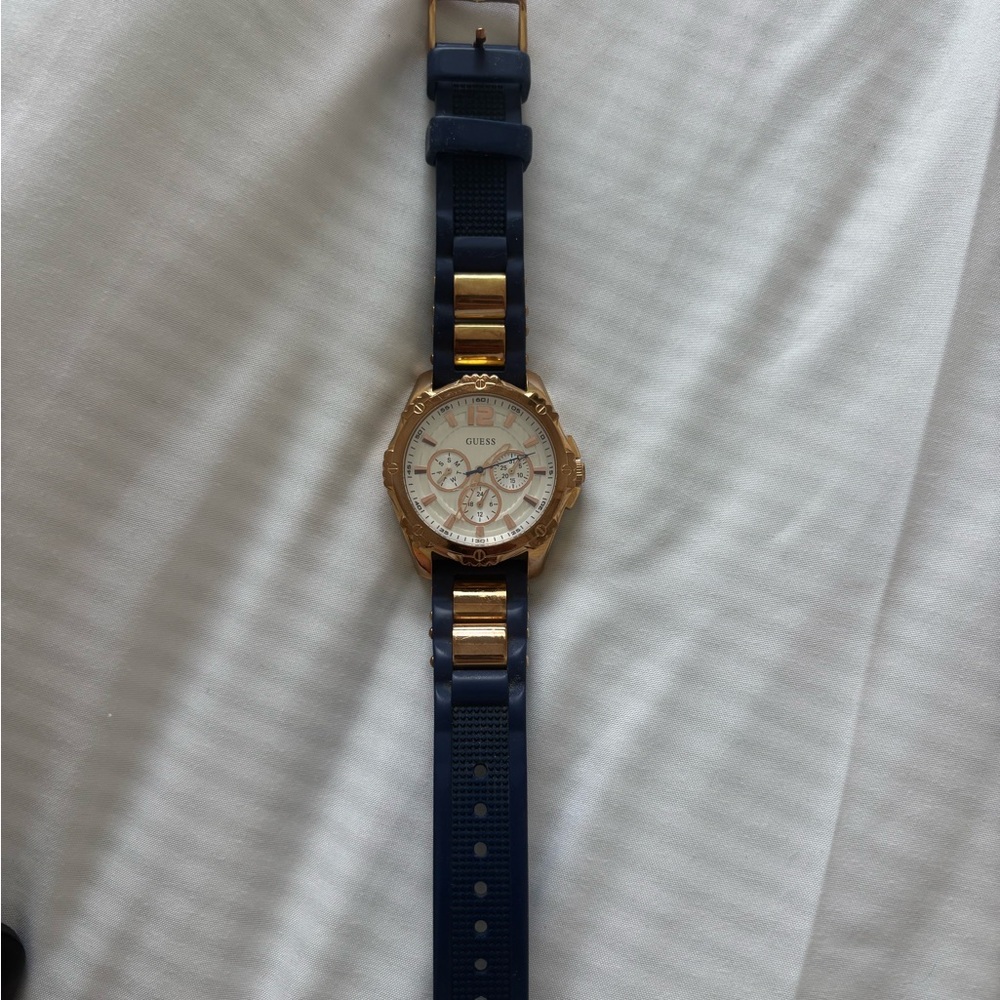 Guess Blue and Gold Dress Watch with Leather Strap